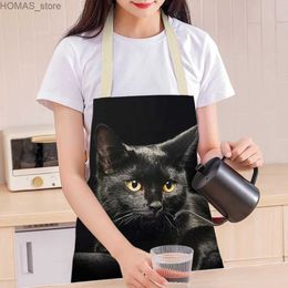 Aprons Lovely Cat 3D Printing Linen Apron Home Cleaning Baking Cooking Tools Women Kitchens Apron Sleeveless Waist Bib Delantal Cocina Y240401