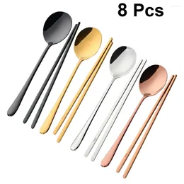 Flatware Sets 4 Silverware Chinese Chopsticks Reusable Metal Flat Tableware Stainless Steel