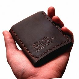 trifold Genuine Leather Wallet Men Handmade Crazy Horse Leather Purse Men's Short Vintage Wallet with Coin Pocket k2zH#