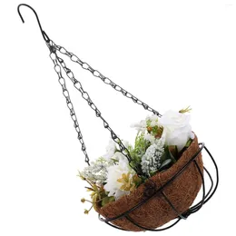 Decorative Flowers Simulated Rose Coconut Palm Hanging Basket Wall Fake Outdoor Plants Decoration Artificial