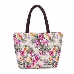 floral Print women's Shoulder Bag High Capacity Ladies Shop Bag Eco Reusable Travel Handbag School Student Book Bag D8RO#