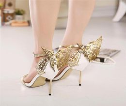 Sandals Luxury Women 10cm High Heels Fetish Leather Sexy Metal Butterfly Summer Shoes Lady Gold Stiletto Party Valentine SandlesSa4697999