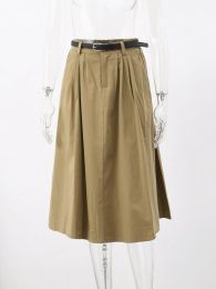 Japan Hight Waist Pleated Anime Woman Skirt Preppy Zipper Retro A-line Lady Skirts Autumn Female Belt Slim Cargo Midi Clothes