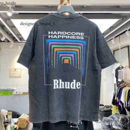 Men's T-shirts Men Women Vintage Heavy Fabric RHUDE BOX PERSPECTIVE Tee Slightly Loose Tops Multicolor Logo Nice Washed 3391