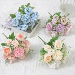 Decorative Flowers 7-heads Artificial Peony Flower Simulation Hydrangea Real Touch Arrangement Home Bedroom Wedding Office Cafe Decor