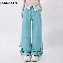 Women's Jeans REDDACHiC Blue Dopamine Cute Y2k For Women Lapel Straight Baggy Casual Pants Wide Leg High Rise Trousers Dancer Streetwear