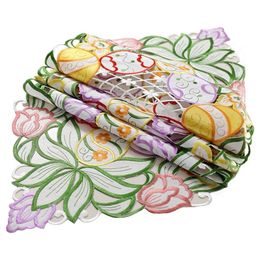 Easter Table Runner Embroidery Flower Eggs Hollowed Holiday Party Dining Table Runner Home Decor 240328