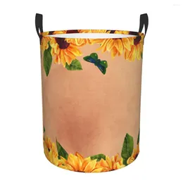 Laundry Bags Basket Blooming Sunflowers With Leaves Butterfly Cloth Folding Dirty Clothes Storage Bucket Household