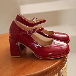 Dress Shoes 2024 For Women Square Heel Outdoors Solid Colour Head Fashion Shallow Mouth Mary Jane Female