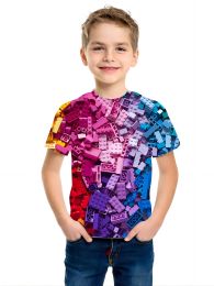 Kids T-shirt Building Blocks 3D Printed T Shirt Boy Clothes Girl Tees Boys T-shirts Summer Children Shirt Short Sleeve Kids Tops