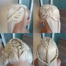 FANXITION Blonde Synthetic Wig with Braided Blond Long Straight Lace Front Wigs for Women Heat Fibre Hair Wig Natural Hairline