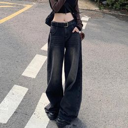 Women's Jeans 2024 Spring Autumn Women Black Grey Washed High Waist Trendy Denim Pants Y2K Harajuku Street Wide Leg Baggey Trousers