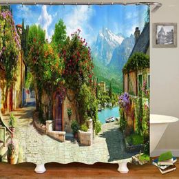 Shower Curtains European Retro Country Street 3D Landscape Printing Bathroom Curtain Waterproof Polyester Bath Home Decor