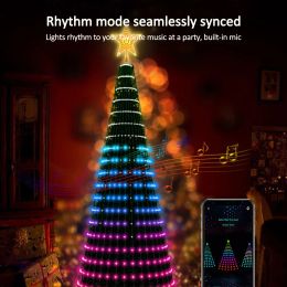 Smart Christmas Tree Toppers Lights Multicolor Fairy LED Star String Waterfall Xmas APP Bluetooth Home Yard DIY programmed