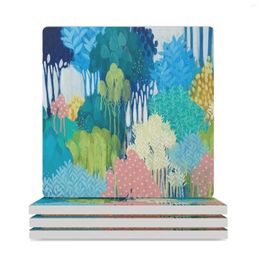 Table Mats Blue Souring Abstract Art Ceramic Coasters (Square) For Ceramics Eat Set Drinks