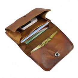 genuine Leather Card Holder For Men Women Vintage Handmade Short Credit Card Case Purse With Coin Pocket Small Slim Wallet Male x46Y#