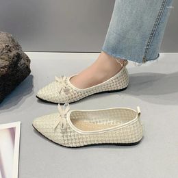 Casual Shoes 2024 Spring Summer Mesh Women Pointed Toe Slip On Low Heel Shoe Woman Fashion Ladies Soft Sole Bow Women's