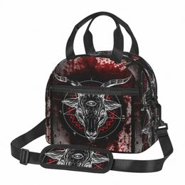 pentagram With Dem Baphomet Satanic Goat Head Insulated Lunch Bag Portable Bento Fruits Fresh Storage Pouch Thermal Tote Bags C1S3#