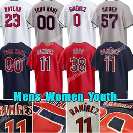 Custom 11 Jose Ramirez Baseball Jersey Steven Kwan Jim Thome Guardians Andres Gimenez Shane Bieber Cleveland David Fry Josh Naylor Brayan Rocchio Austin Hedges