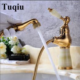 Bathroom Sink Faucets And Cold Gold Finish Pull Out Basin Faucet Brass Jade Tap With Shower Head Style