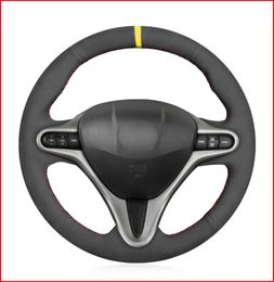 Black Suede Hand Sew Steering Wheel Cover for Honda Civic Civic 8 2006 2007 20082010 2011 3Spoke Accessories9769759