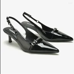 Casual Shoes Temperament Black Pointed Kitten Heel Slim Button Strap Baotou Sandals Female Summer