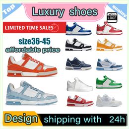 New Designer shoes flat sneaker trainer Embossed Casual shoes denim canvas leather white green red blue letter fashion platform mens low trainers Size 36-45