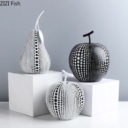 Fruit Abstract Statue Ornaments Simple Room Decor White Black Apple Pear Resin Figurine Desk Adornment Home Decoration Modern 240328