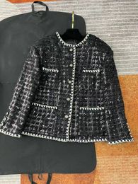 New Fragrant Wind Real Shot Thick Tweed Woven Lining Silk Coat Women's Top tweed jacket