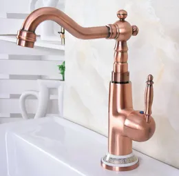 Bathroom Sink Faucets Faucet Washbasin Antique Red Copper Mixer Taps Swivel Spout Singe Handle Tap Water Tnf628