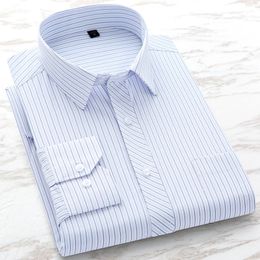 Formal Dress Shirt For Mens Plaid Long Sleeve Slim Fit Designer Business Striped Male Social White Shirts Plus Size S To 8XL 240326