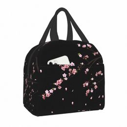 japanese Sakura Branch Insulated Lunch Bag for Women Portable Waterproof Fr Floral Cherry Blossom Cooler Thermal Bento Box j3sX#