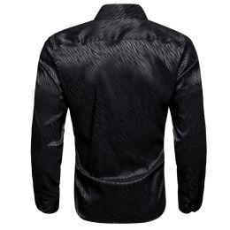 Luxury Shirts for Men Silk Satin Black Stripes Long Sleeve Slim Fit Male Blouses Trun Down Collar Tops Breathable Clothing