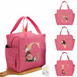 lunch Bag Cute Girl Insulati Cooler Bag Kid Pink Lunch Box Fruit Printing Series Picnic Portable Gold Letter Storage Leakproof 80vo#