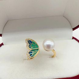 Stud Earrings Natural Freshwater Pearl Shiny Zircon Butterfly 14K Gold Filled Female Ring Jewellery For Women Gifts Drop