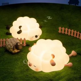 LED Cute Sheep Night Light Rabbit USB Rechargeable Mood Light Touch Sensor Night Lamp Silicone Panda Lamp for Kids Bedroom Decor