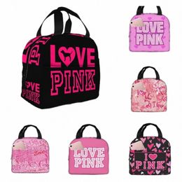love Pink Black Portable Insulated Lunch Bag Waterproof Tote Bento Bags Lunch Tote for Women Lunch Box for Work School Picnic F4Jj#