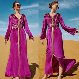 Ethnic Clothing Ramadan Eid Party Dresses For Women Diamonds Velvet Belted Maxi Dress Muslim Abaya Dubai Turkish Kaftan Evening Jalabiya