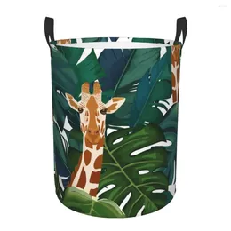 Laundry Bags Folding Basket Exotic Palm Tree Giraffe Dirty Clothes Toys Storage Bucket Wardrobe Clothing Organizer Hamper