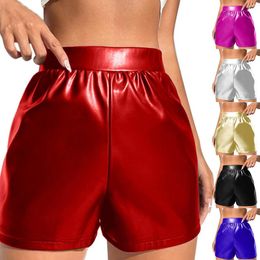 Bras Sets Women's Faux Shorts Panty Glossy Metallic Rave Dance Leather Short Trousers High Waist Sexy Pants Female Club Party