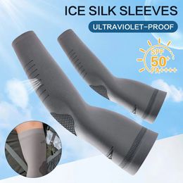 2PCS Ice Silk Sunscreen Sleeves Mens Cycling Sports Elastic Arm Guards Quick-drying Sweat-absorbent Cooling Sleeves Cover 240321