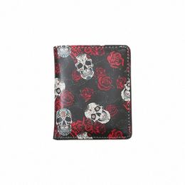 punk Red Rose Skelet Print Short Wallet For Women Men Credit Card ID Holders Key Coin zipper Purses Gothic Style PU Clutch Bag n1kW#