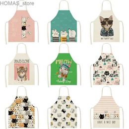 Aprons Home Kitchen Cooking Apron Cartoon Cat Printed Sleeveless Cotton Linen Colourful Aprons for Men Women Baking Accessories Delantal Y240401