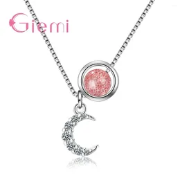 Pendant Necklaces Korean 925 Sterling Silver Necklace Cubic Zircon Clavicle Chain Concise Sweet Pink Strawberry Crystal Choker