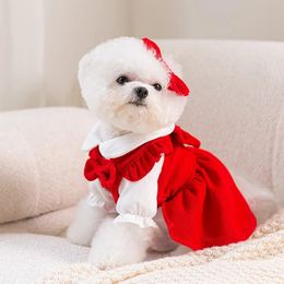 Christmas Dog Clothes Pet Dress Luxury Retro Puppy Skirt Pet Dog Costume Chihuahua Fench Bulldog Apparel Autumn Dog Dress Set 240322