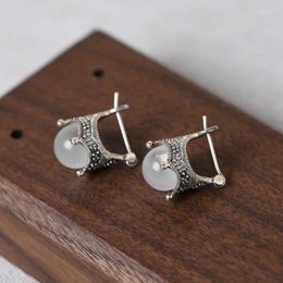 Stud Earrings Trendy Vintage 925 Sterling Silver Thai Marcasite Crown Opal Fine Jewellery For Women Designer Earring Party Gift