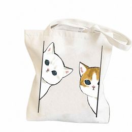 carto Vintage Hip Hop Shop Bag Women's Shoulder Bags Kawaii Cute Cat Bags Large Capacity Harajuku Canvas Bag Funny Girls L62h#