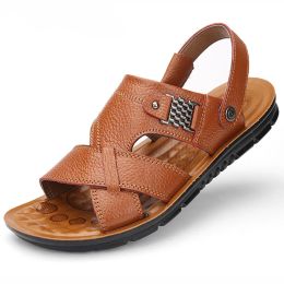 Sandals Men's Summer New Sandals And Slippers Men's Leather Sandals Adult Beach Shoes Nonslip Opentoe Leather Sandals Plus Size 48