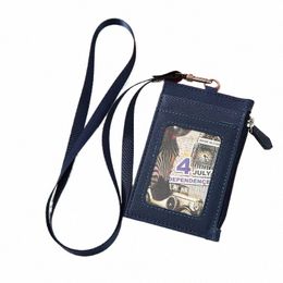 pu Leather Card Holder Neck Strap Lanyard Busin Credit Card ID Card Badge Wallet Coin Purse Pouch Student Bus Bags Case O7kZ#