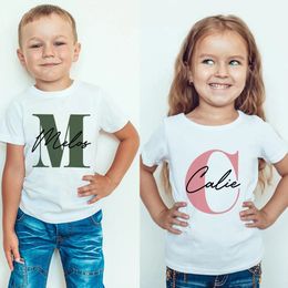 Kids Personalised Name Initial T-shirt Kids Top Childrens Custom T-shirts Boys Girls Customised Tee Birthday Gift 240326